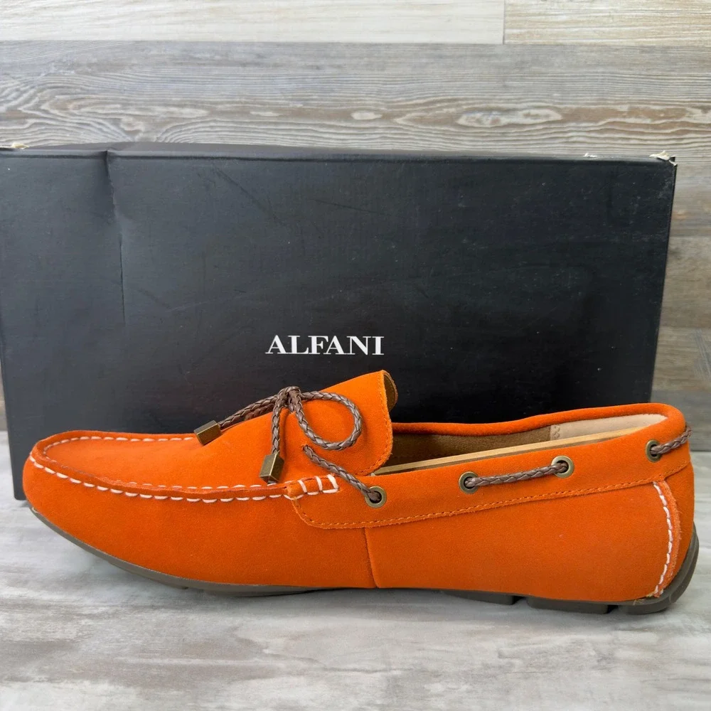 Alfani Trevororg Mens Size 11.5 Suede Loafers Driving Shoes Orange